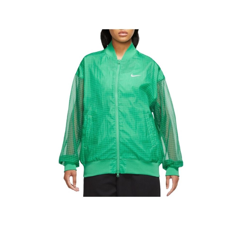 Nike Sportswear Women Green Grid Sheer Bomber Jacket Full Zip XL DQ6974-365 NEW